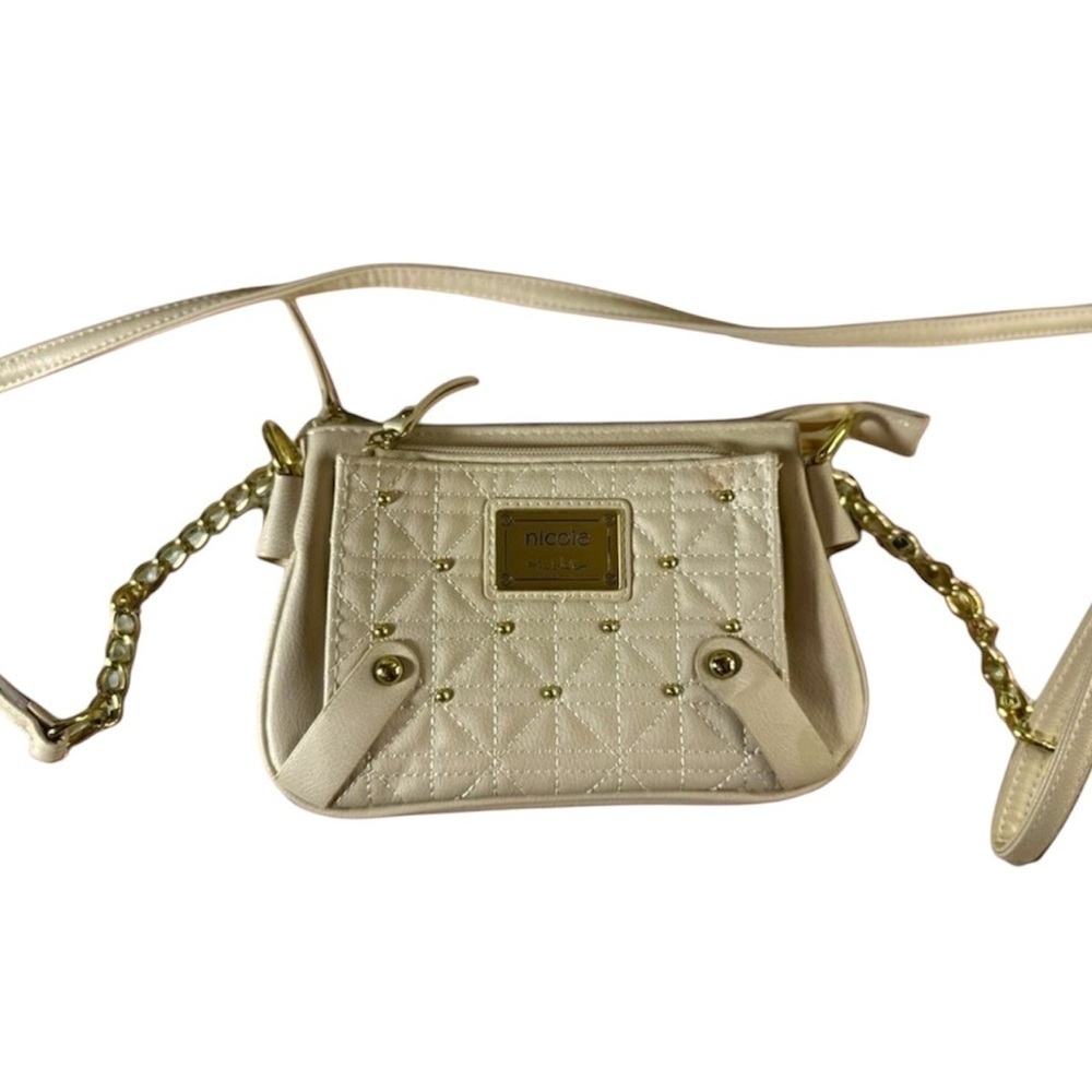 NICOLE BY NICOLE MILLER White Pearl Patterned Studded Crossbody Bag